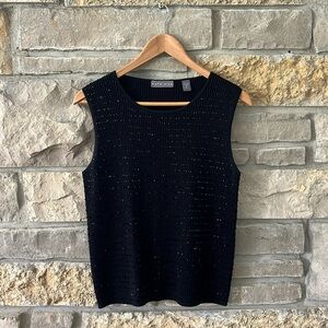 Kate Hill Black Sleeveless Beaded Knit Top Silk Blend Size Large